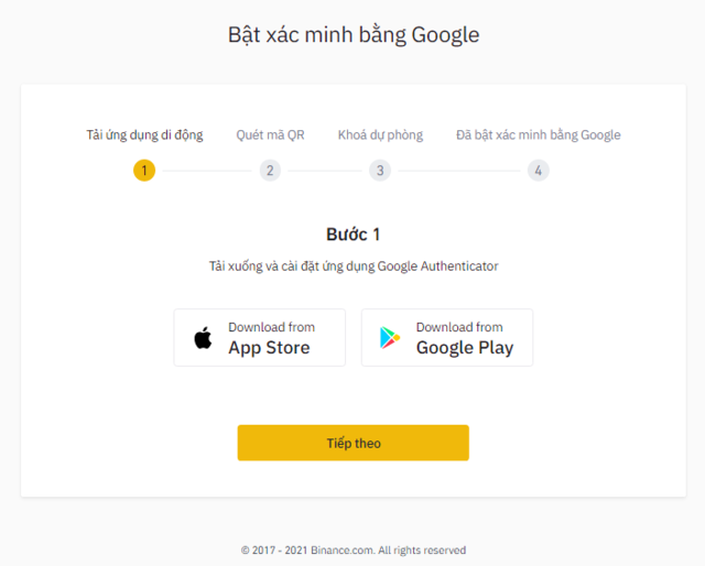 Xác minh google trên Binance