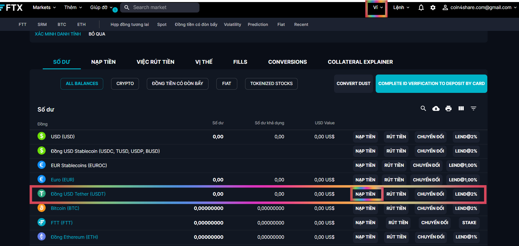 Hướng dẫn rút, nạp tiền USDT, BTC trên ví sàn FTX [Phần 2]