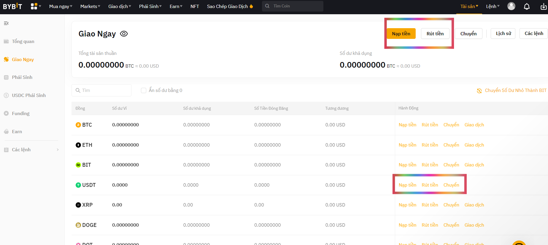 Hướng dẫn cách rút tiền, nạp coin USDT, BTC lên sàn ByBit [Phần 2]
